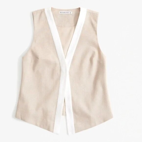 Abercrombie & Fitch Linen-Blend Colorblock Vest Tan - Picture 3 of 5